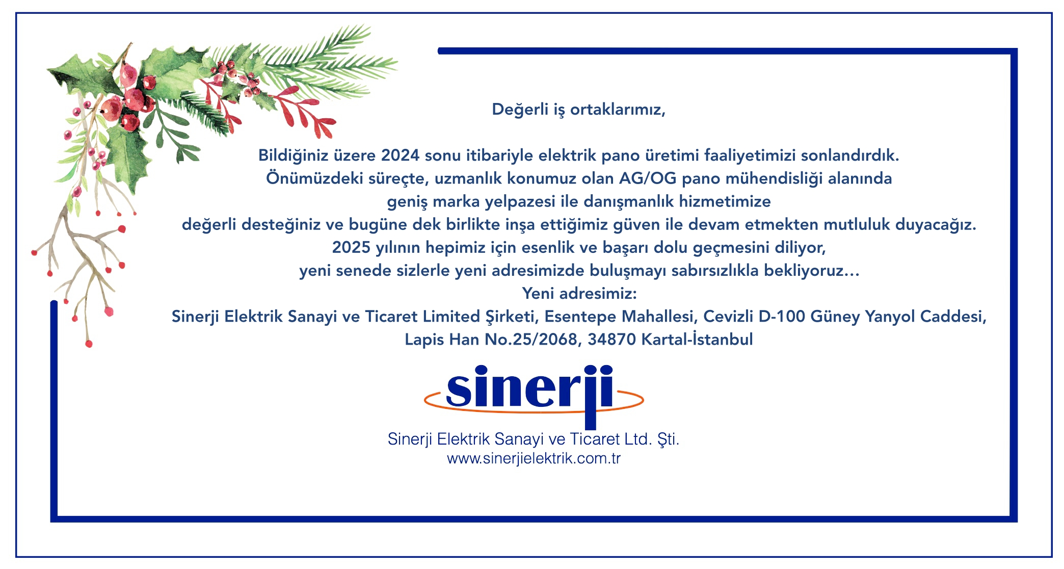 Sinerji Elektrik adres ve faaliyet deiiklii