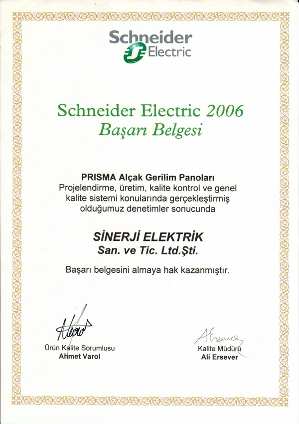 2006 SCHNEIDER ELECTRIC SUCCESS CERTIFICATE