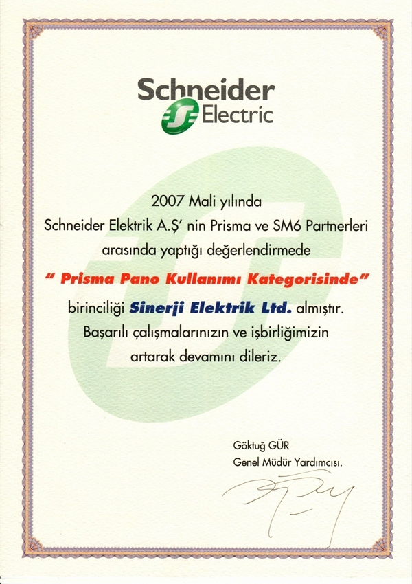  2007 Yılı Schneider Electric Prisma Pano Kullanımı Birinciliği